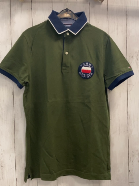 Tommy Hilfiger Poloshirt Gr. S oliv blauer Bund + Kragen