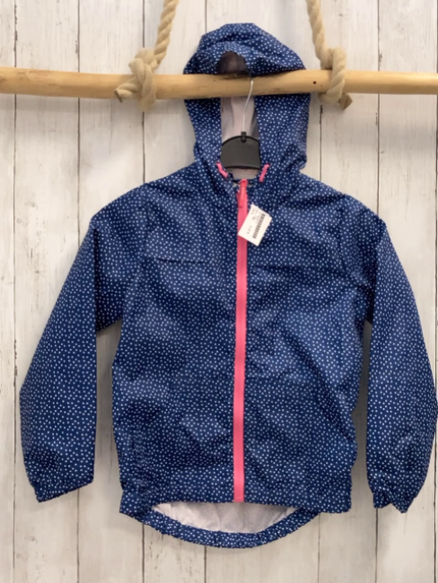   Regenjacke  Gr. 122  blau weiße Punkte pink Bund Kapuze 