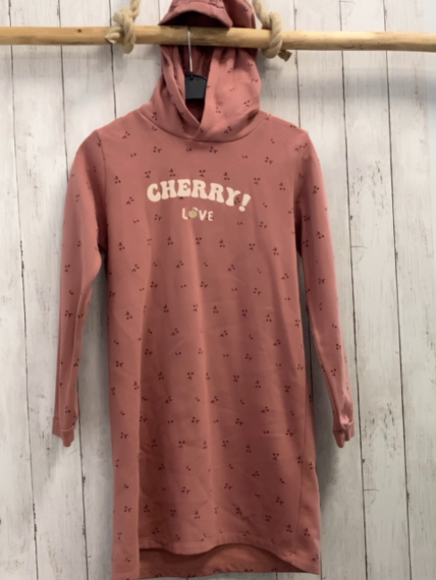 vertbaudet Kleid Gr. 158  lachs Kirschen weiße Schrift