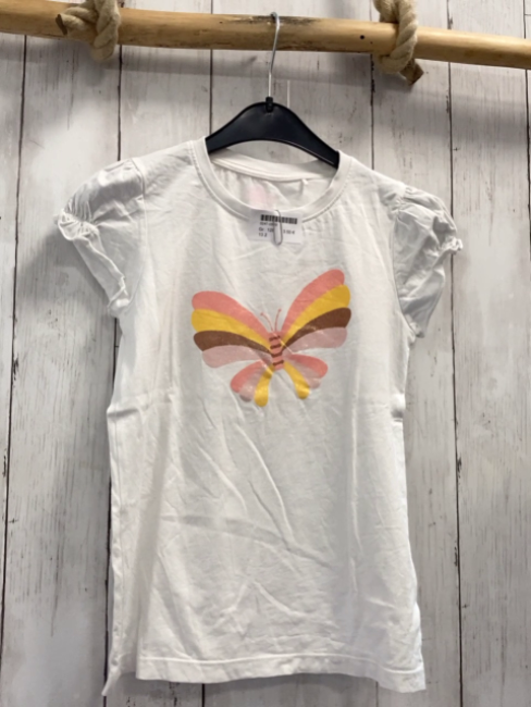   T-Shirt  Gr. 128  weiß bunter glänzender Schmetterling 