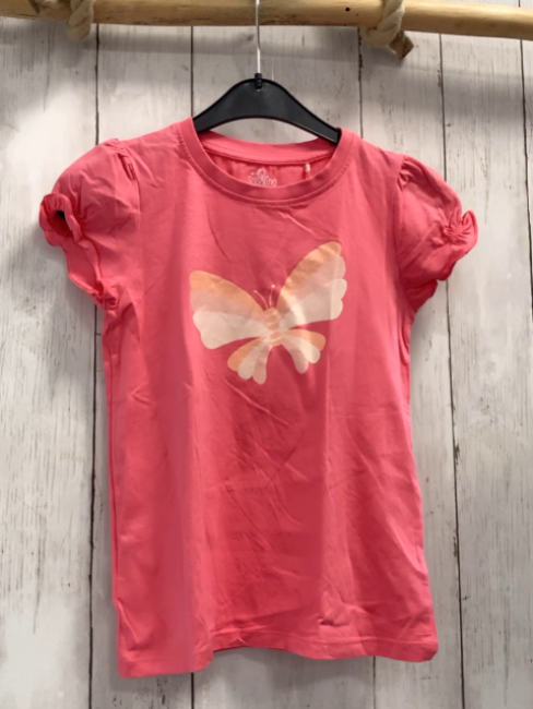   T-Shirt  Gr. 128  hellrot bunter glänzender Schmetterling 