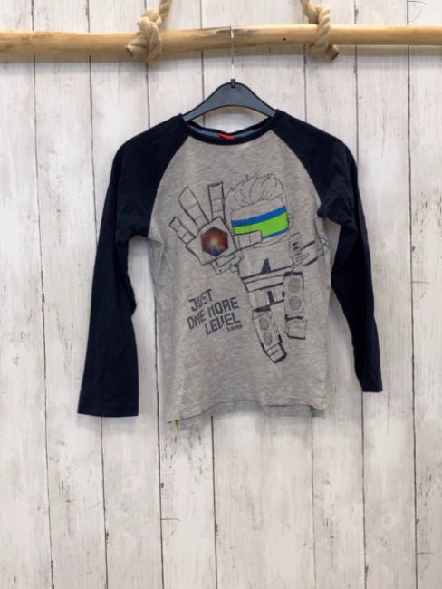 S´Oliver  Langarmshirt  Gr. 128  grau Roboter blaue Ärmel 