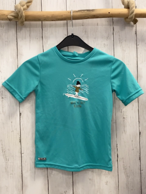   UV-Schutzshirt  Gr. 116  türkis Surferin goldene Glitzerschrift 