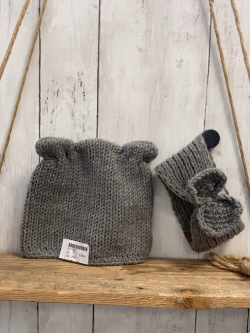 2tlg  Mütze + Stirnband  grau Strick Schleife 