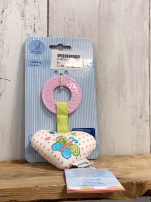 neu Sterntaler Plüschspielzeug weißes Herz pink Punkte rosa Ring