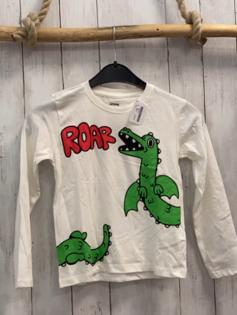   Langarmshirt  Gr. 122  weiß grüner Drache rote Schrift 