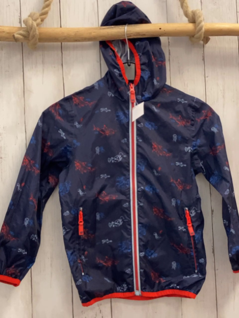 Sergent Major  Regenjacke  Gr. 122  blau bunte Fische Haise Quallen roter Bund 