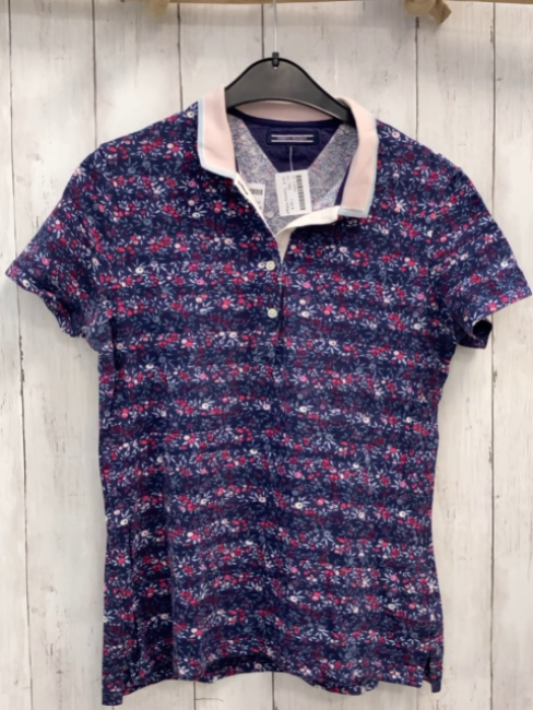 Tommy Hilfiger  Poloshirt  Gr. 152  blau Früchte Blätter rosa hellblauer Polokrage 