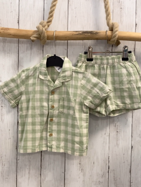 2tlg H&M  Sommerhemd + Shorts  Gr. 74  mint weiße kariert 