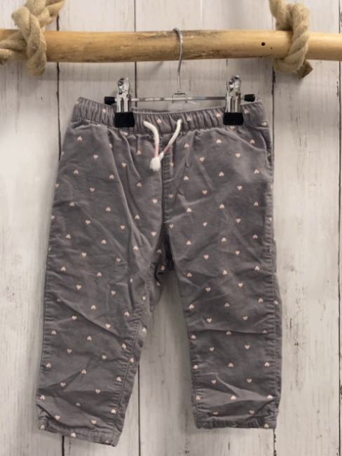H&M Hose Gr. 68  grau Kord rosa Herzen gefüttert Kordel