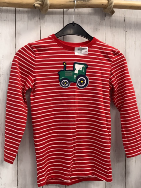   Langarmshirt  Gr. 128  rot weiße Streifen Traktor 
