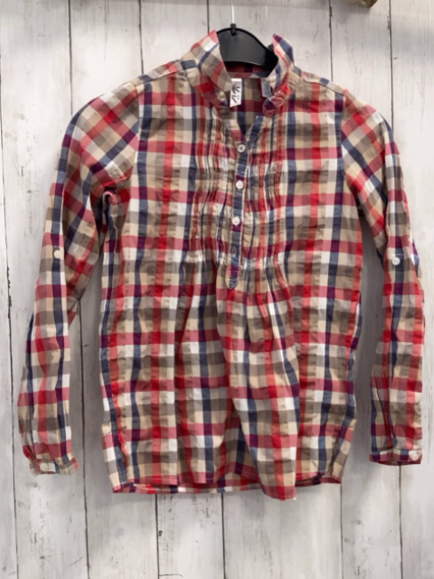   Bluse  Gr. 140  rot beige grau ocker kariert 