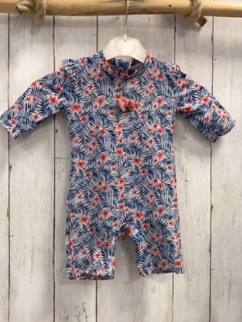 Sergent Major  UV-Schutzoverall Gr. 80  hellgrau blaue Blätter hellrote Blumen 