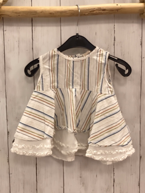 Jottum Sommerbluse  Gr. 104  weiß bunte Streifen weißer Saum mit Rüüschen 
