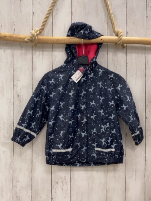   Regenjacke  Gr. 98  blau gummiert hellblaue Einhörner pink Fleecefutter 