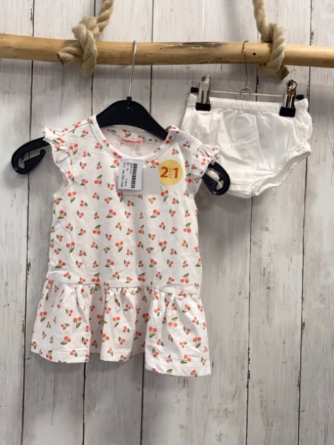 neu 2tlg Liegeling  Kleid + Höschen  Gr. 74  weiß Kirschen + weiß 