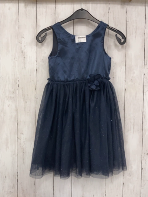 H&M  Kleid  Gr. 128  blau Tüllüberrock mit goldenen Glitzerpunkten Rosette 