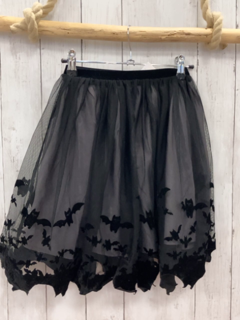 H&M  Rock Gr. 134/140  grau schwarzer Tüllüberrock mit Fledermäusen 