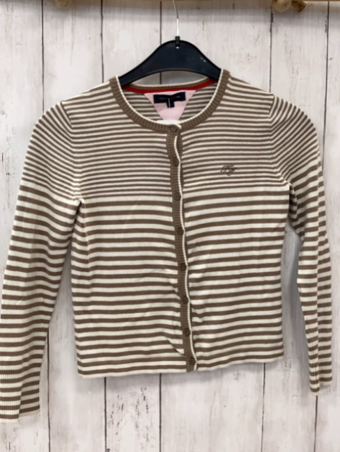 Tommy Hilfiger  Strickjacke  Gr. 134/140  sand weiße Streifen Strick 