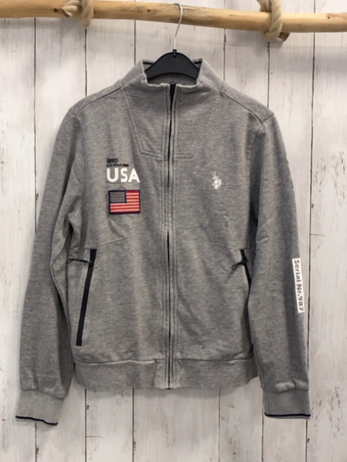 US Polo Assn  Sweatjacke  Gr. 152  grau Schrift amerikanische Flagge schwarzre Bund 