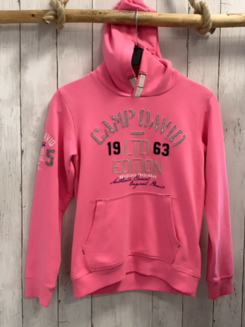 Camp David  Pullover  Gr. 146/152  rosa Kapuze Schrift 