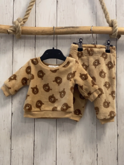 2tlg  Pullover + Leggings  Gr. 50  hellbraun Plüsch Bärenköpfe 