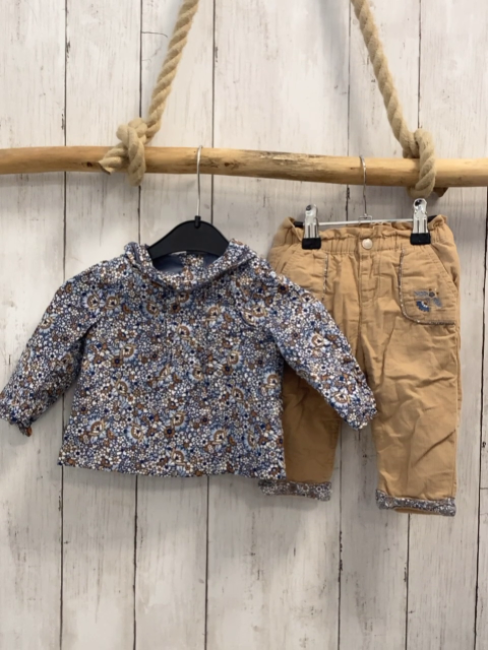 Sergent major 2tlg Hose + Blumen Gr. 68  beige Kord Blumen gefüttert + blau Blumen