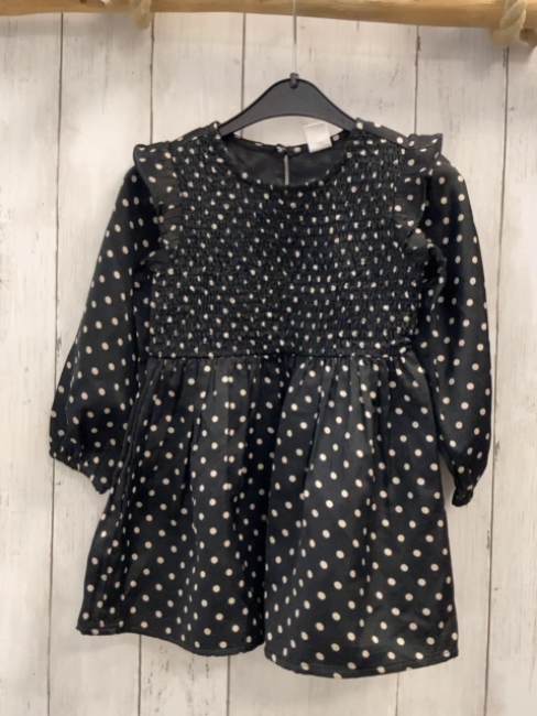 Gap Kleid Gr. 92  schwarz weiße Punkte gesmoktes Oberteil