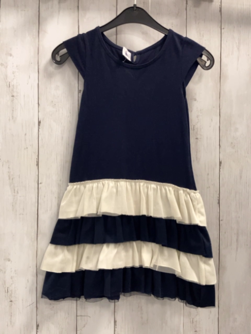 Petit Bateau  Kleid  Gr. 110  blaues Oberteil blau creme Rüschenrock