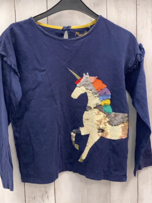 Mini Boden  Langarmshirt  Gr. 128  blau Pailetteneinhorn Rüschen 