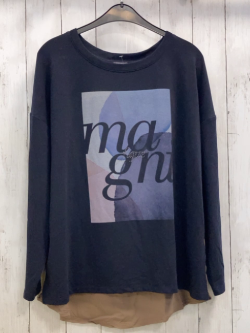 Street One  Pullover  Gr. 44  blau Quadrat mit Schrift Rückseite hellbraun 