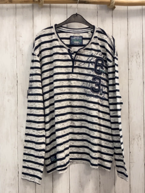 Camp David Langarmshirt Gr. XXXL grau blau gestreift