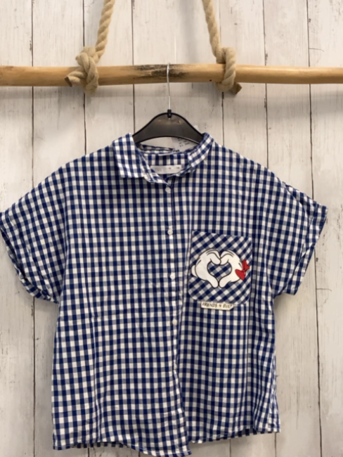 Zara  Sommerhemd  Gr. 140  blau weiß kariert Micky Mouse 