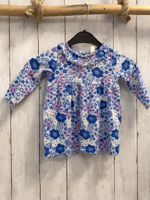 H&M  Kleid  Gr. 68  hellblau Rippen bunte Blumen 
