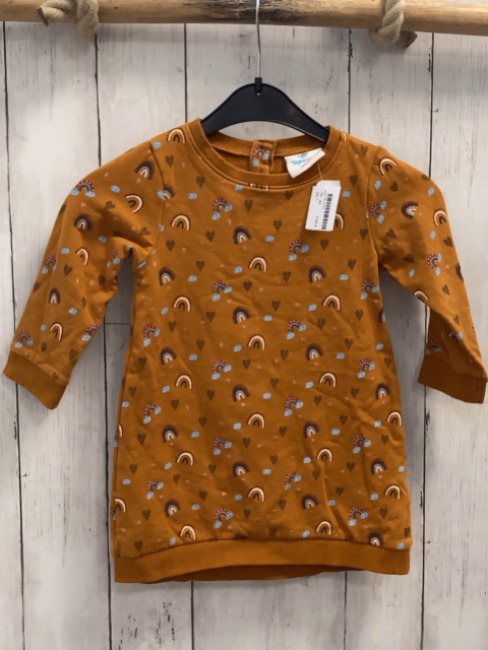   Kleid  Gr. 86  ocker bunte Bögen + Herzen mit Glitzer 
