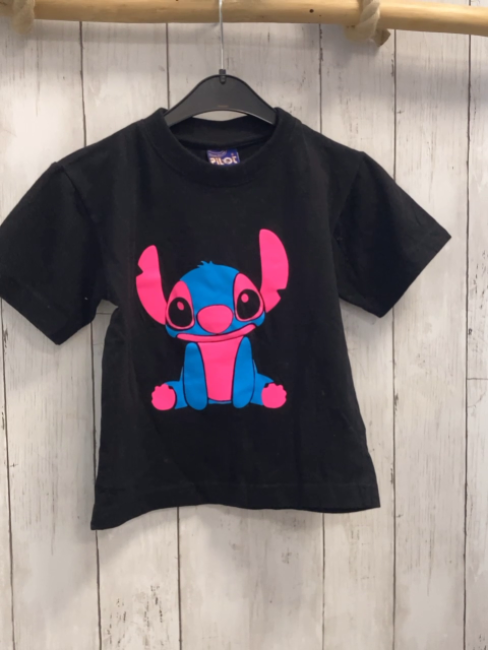   T-Shirt  Gr. 128  schwarz blau pink Stitch