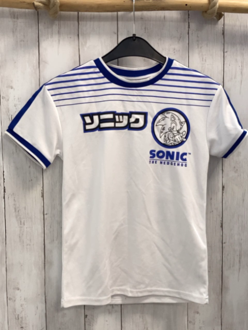 Sonic  Sportshirt  Gr. 140  weiß blau schwarzer Druck Sonic 