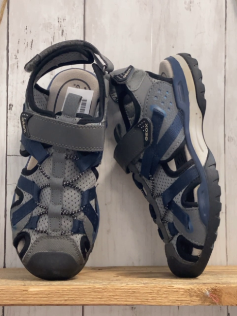 Geox  Halbsandalen  Gr. 36  grau hellgrau schwarzer Bund blaue Rimen 