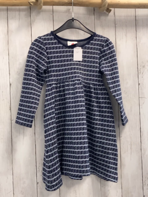  Kleid Gr. 110  blau hellblaue Streifen Punkte