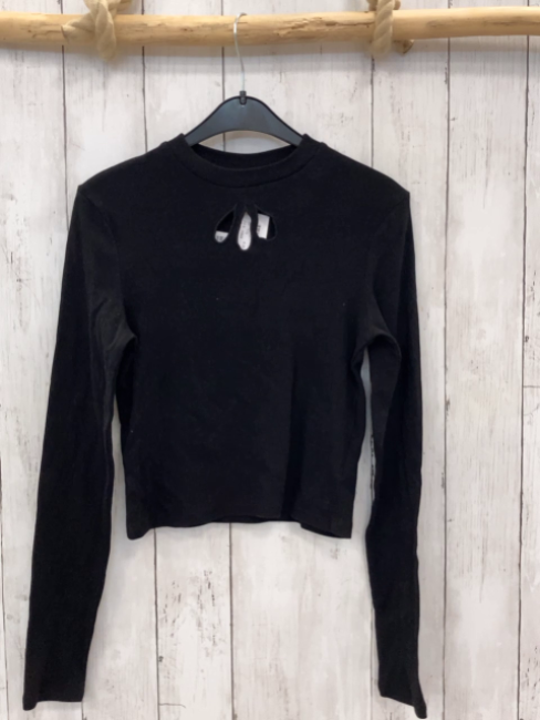 H&M Langarmshirt Gr. 170  schwarz gerippt Lochmuster