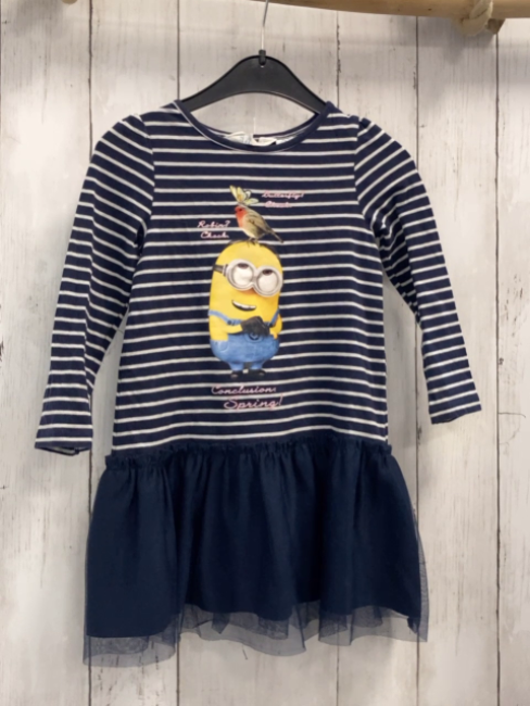 H&M  Kleid  Gr. 98  blau weißes Oberteil mit Minions Tüllrock