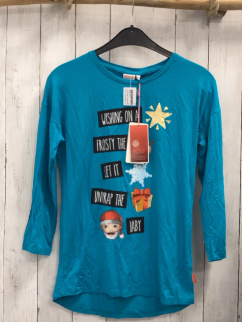 neu emoji  Langarmshirt  Gr. 164/170  türkis Schrift Weihnachtsmotic NP 17,99 € 