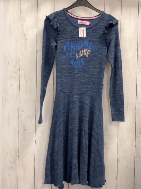 Vingino  Kleid  Gr. 152  blau grau meliert Glitzer-  + Pailettenschrift 