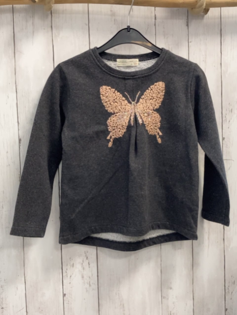 Zara  Pullover  Gr. 122  grau silber Glitzerpunkte lachs Schmetterling 