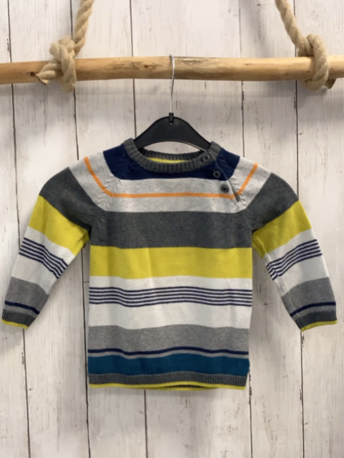 H&M Pullover  Gr. 86  grau hellgrau orange blau gelb petrol Streifen Strick