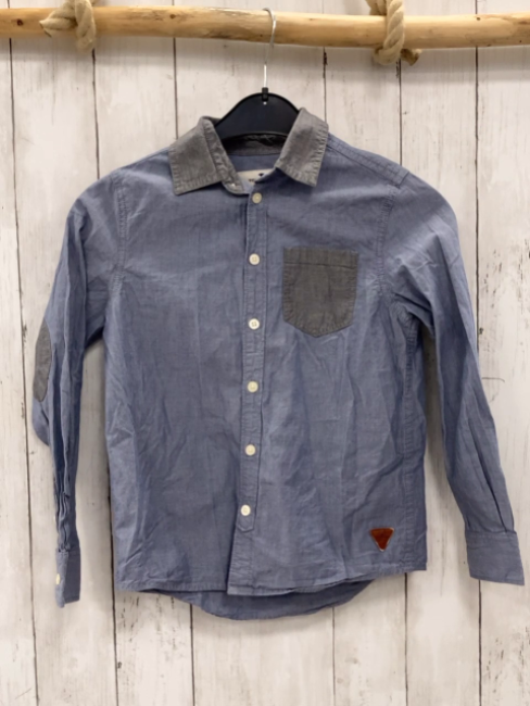 Tom Tailor  Hemd  Gr. 128  blau graue Aufnäher Brusttasche + Kragen 