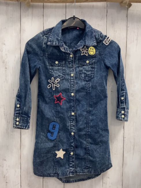Vingino  Kleid  Gr. 116  blau Jeans bunte Aufnäher 