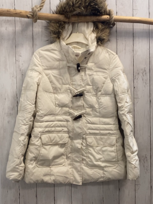 esprit Mantel Gr. 36  weiß Knebelknöpfe Kapuze mit abtrennbarem Fellbund