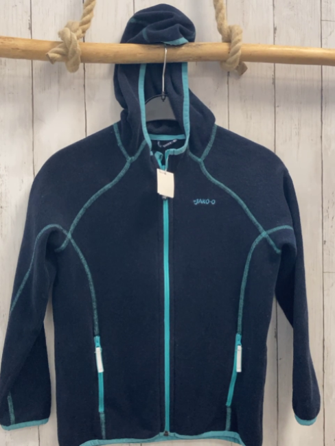 jako-o Fleecejacke Gr. 140  bau türkis Nähte + Reißverschlüsse