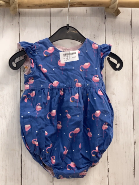   Wende-Playsuit  Gr. 68  blau rosa Flamingos / rosa bunte Schmetterlinge 